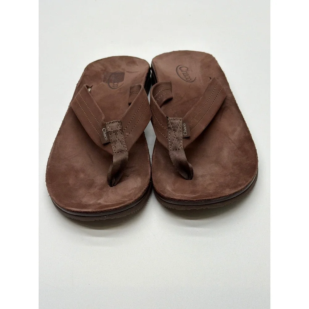 Chaco Playa Pro Leather Flip Flop Sandals Mens 8 Brown Suede LUVSEAT Footbed